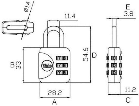 Yale Padlock Brass Combination 28.2mm Red 1pcs