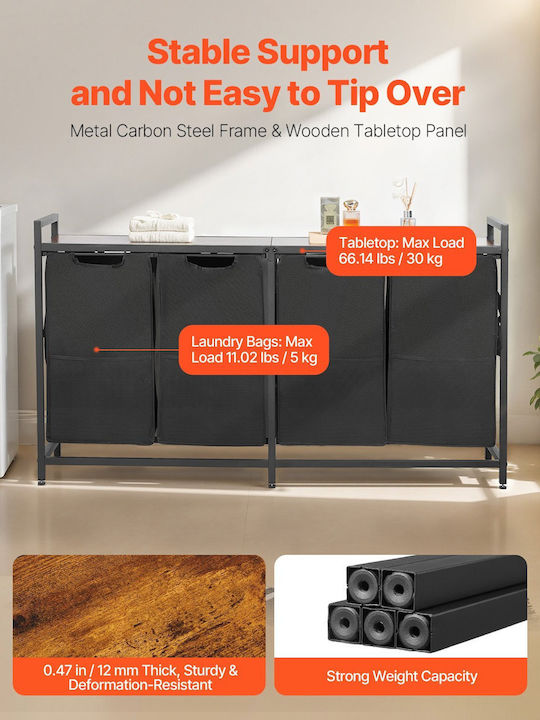Vevor 4 Section Laundry Sorter Pull-out Bags Metal Frame & Wooden Tabletop