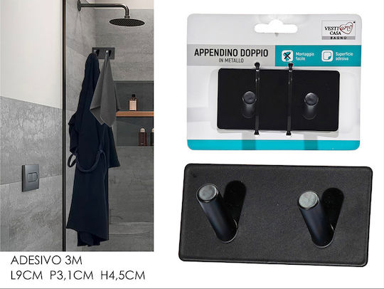 ArteLibre Haken Badezimmer Doppelt ​5x5cm Schwarz