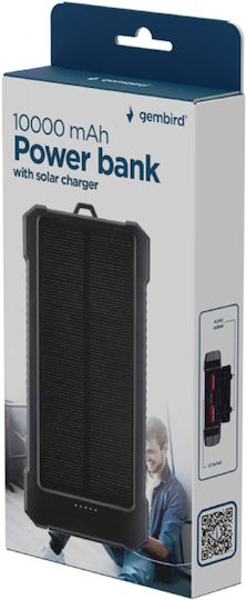 Gembird PB10 Solar Solar Power Bank 10000mAh 20W with 2 USB-A Ports and USB-C Port Black
