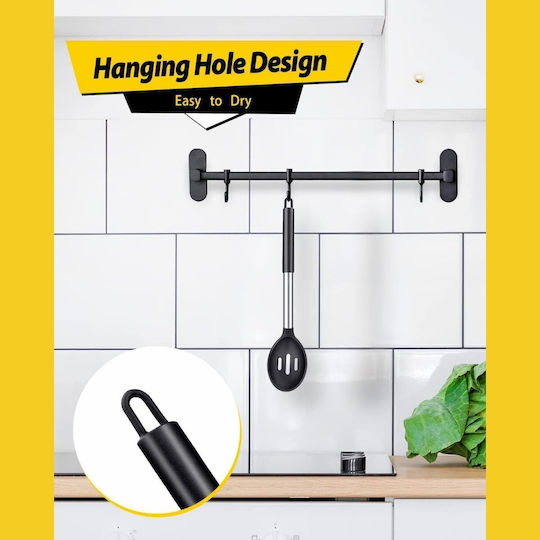 Uncle George Deep Pasta Spoon Colander Silicone Black 34cm