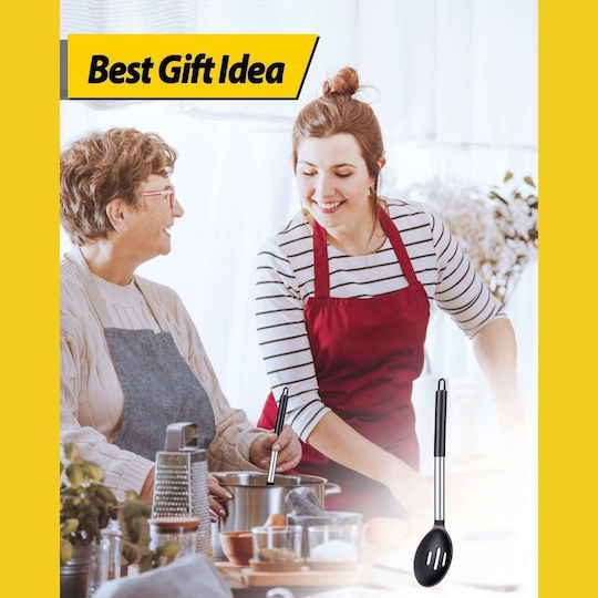 Uncle George Deep Pasta Spoon Colander Silicone Black 34cm
