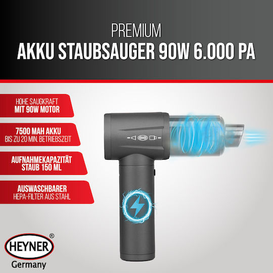 Heyner VacuDuster Pro 2in1 Car Handheld Vacuum & Blower Rechargeable 12V 90W Grey