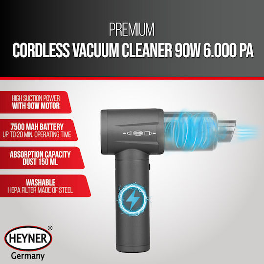 Heyner VacuDuster Pro 2in1 Car Handheld Vacuum & Blower Rechargeable 12V 90W Grey