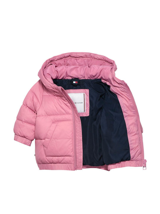 Kids Quilted Jacket with Hood Pink