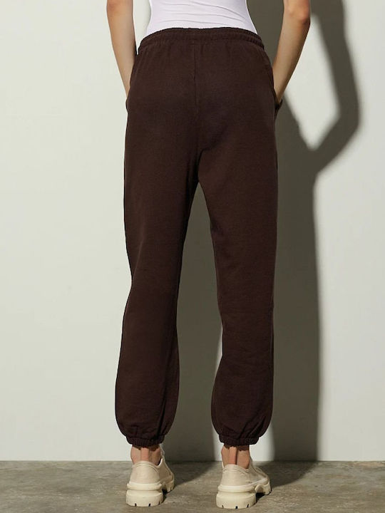 Dama Tesatura Pantaloni cu Elastic cu Croială Normală Chocolate