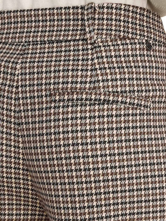 Women's Fabric Trousers Straight Line Checked Multicolor