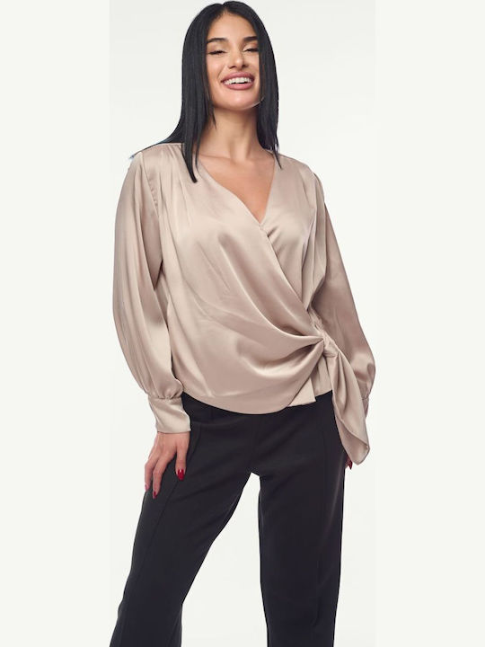 Damen Bluse Satin Beige