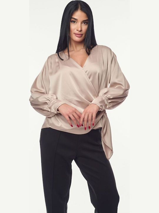 Damen Bluse Satin Beige