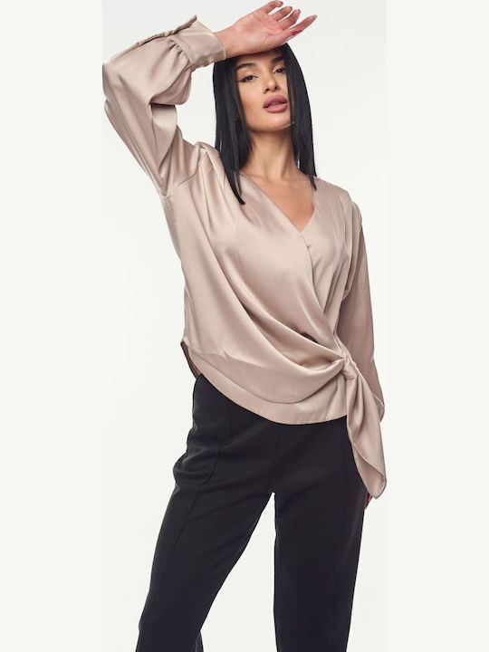 Damen Bluse Satin Beige