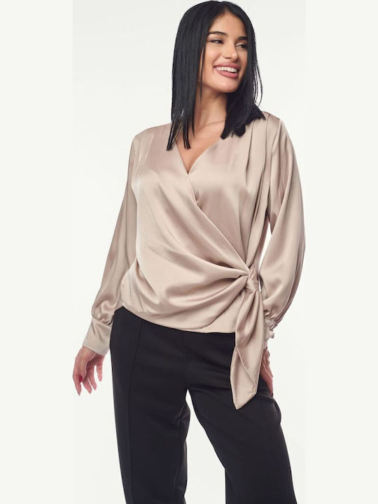 Damen Bluse Satin Beige