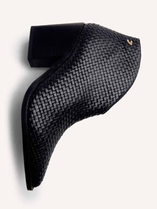 Leather Women's Ankle Boots with Medium Heel Black