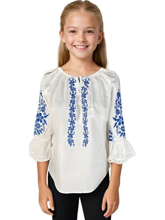 Kids' Shirt Long Sleeve White, Blue