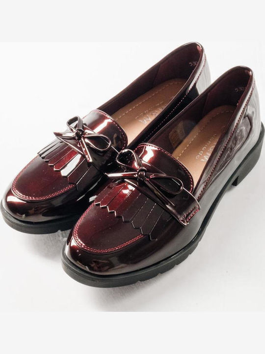 Patent Leather Women's Loafers in Burgundy Color