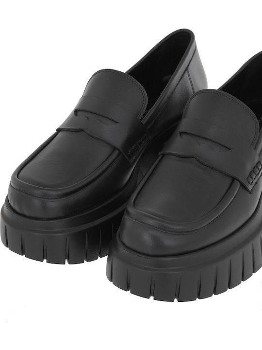 Leder Damen Loafers in Schwarz Farbe