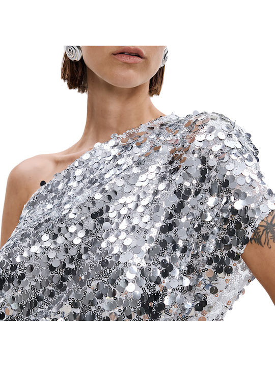 Καλοκαιρινό Mini Βραδινό Φόρεμα Silver