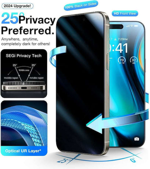 Torras Privatsphäre Gehärtetes Glas Schwarz (iPhone 17 Pro Max / iPhone 17 Pro / iPhone 16 Pro Max)