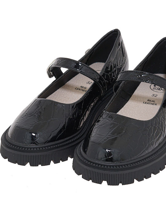 Kids Anatomic Leather Ballerinas with Adjustable Metal Clasp Black