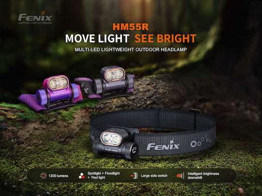Fenix Lumină de lucru și de sit, cu baterie Lanternă Frontală LED IP68 cu Luminozitate Maximă 1200lm Roșu
