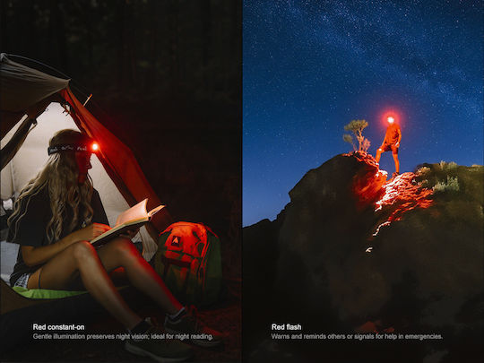 Fenix Lumină de lucru și de sit, cu baterie Lanternă Frontală LED IP68 cu Luminozitate Maximă 1200lm Roșu