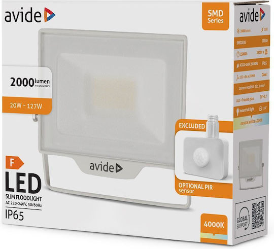 Avide Στεγανός Προβολέας LED 20W Φυσικό Λευκό 4000K IP44