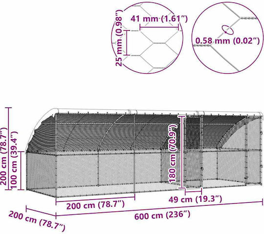 vidaXL 3368320 Metal Cage for Birds 600x200x198.5cm