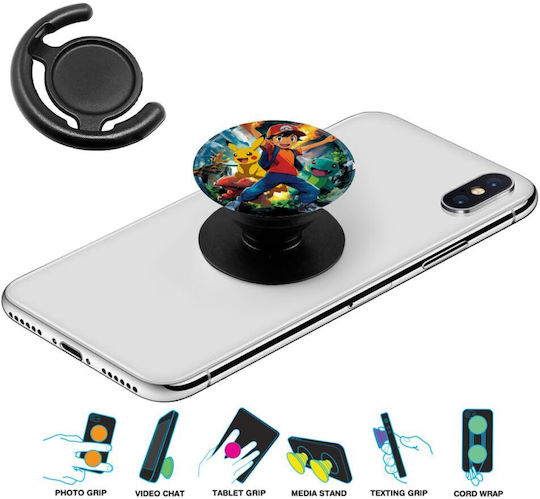 Ash Ketchum & Pikachu Phone Holders Stand Μαύρο Βάση Στήριξης Κινητού Στο Χέρι