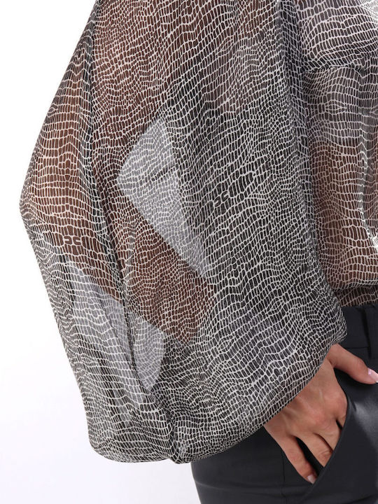 Elisabetta Franchi Πουκαμισο-κορμακι Slim Fit Animal Print Μαυρο-λευκο Elisabetta Franchi Πουκαμισο-κορμακι Slim Fit Animal Print Μαυρο-λευκο