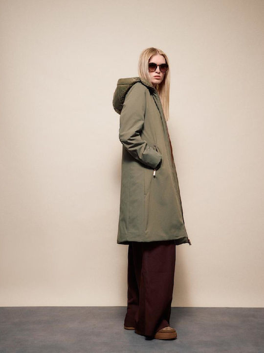 Damen Khaki Mantel mit Kapuze