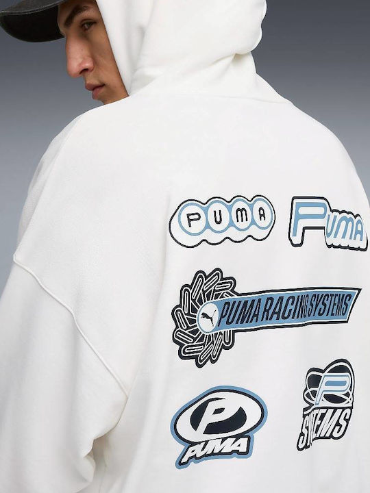 Graphic Sweatshirt with Hood White / Blue