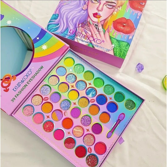 Set Machiaj Kevin Coco 39 Culori Pigmentate Farduri de Ochi Ruj Gloss Eyeliner Blush Curcubeu
