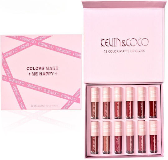 Set 12 Matte Lipsticks Transfer-resistant Kevinandcoco 1.85 Ml Pink Box