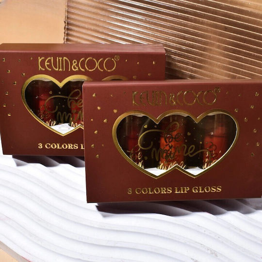 Set Ruj Lucios Kevin Coco Be Mine 3 Culori Luciu de Buze 11 X 7.3 X 2.7cm Variantă Roz-Roșu B