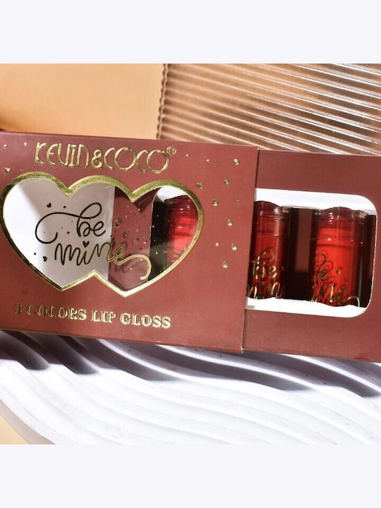 Set Ruj Lucios Kevin Coco Be Mine 3 Culori Luciu de Buze 11 X 7.3 X 2.7cm Variantă Roz-Roșu B
