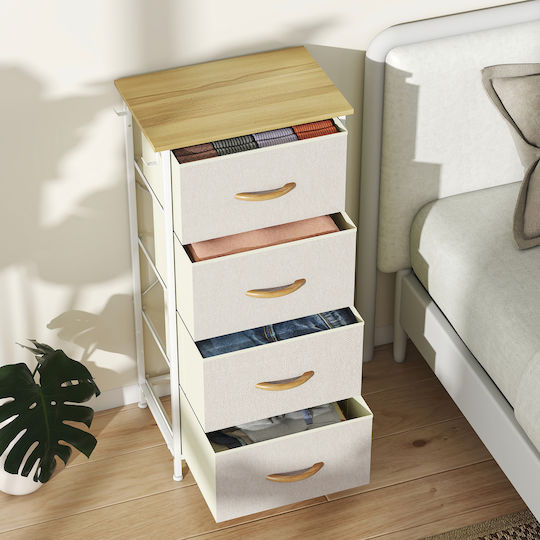 Wooden & Metallic Chest of Drawers with 4 Drawers Beige with Fabric Coating 45x30x94.5cm