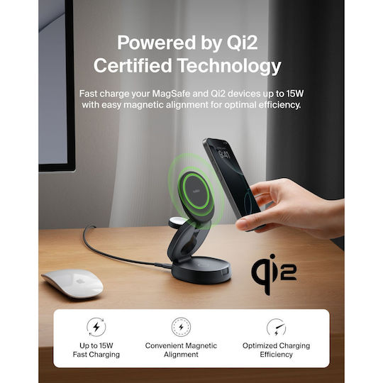 Belkin Ασύρματος Φορτιστής Qi2 15W Μαύρος (Boost Charge)