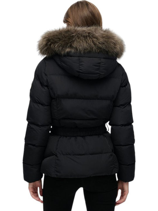 Ovin Fuji Women's Short Puffer Jacket for Winter with Hood Black