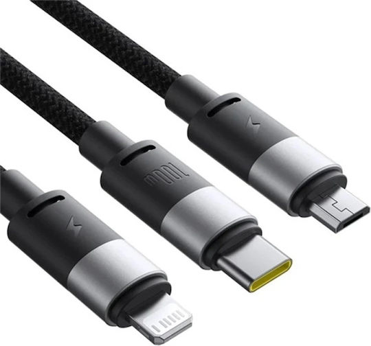 Baseus Cablu USB la Lightning / Type-C / micro USB cu mai multe porturi 5A Negru 1.5m (P10319900111-01)
