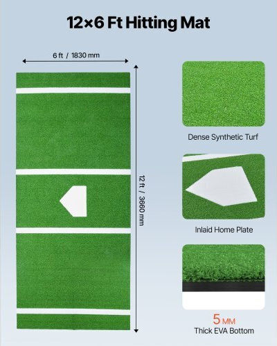 Vevor 366x183cm Baseball Hitting Mat Softball Batting Mat Outdoor Training Green