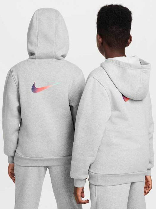 Fleece Παιδικό Φούτερ με Κουκούλα και Τσέπες Γκρι Academy