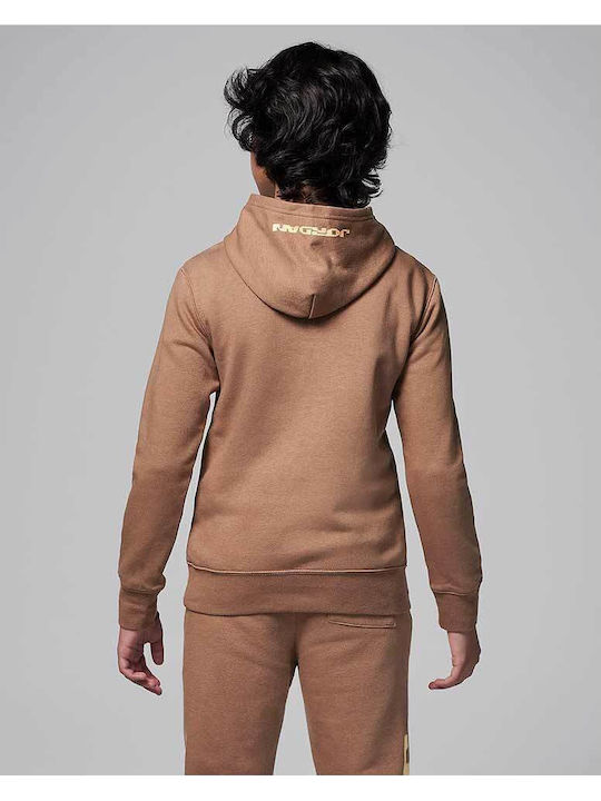 Fleece Παιδικό Φούτερ με Κουκούλα και Τσέπες Καφέ