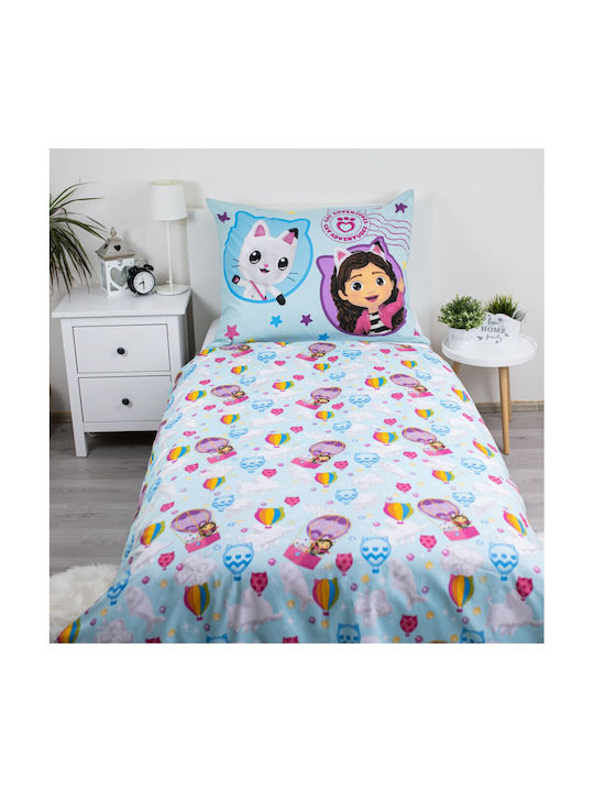 Gabby's Dollhouse Set Kids Duvet Cover Single with Pillowcase Cotton Light Blue 140x200cm