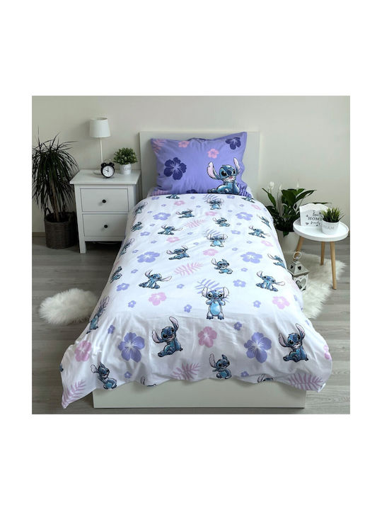 Lilo And Stitch Set Kinderbettbezug Einzel mit Kissenbezug Baumwolle Lila 140x200cm