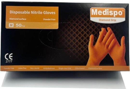 High Durability Medispo Size Medium Pieces Nitrile Examination Gloves Powder Free Orange 50pcs