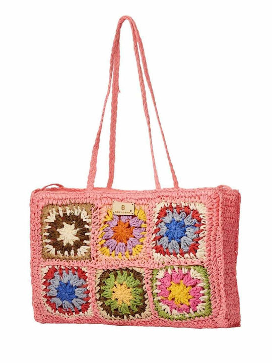 Bag to Bag Ψάθινη Τσάντα Θαλάσσης Ροζ