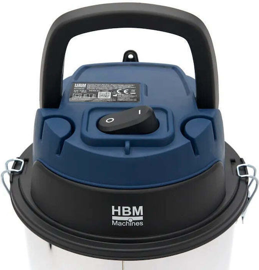 HBM Machines Wet-Dry Vacuum Cleaner 1000W with Plastic Drum 15L Grey