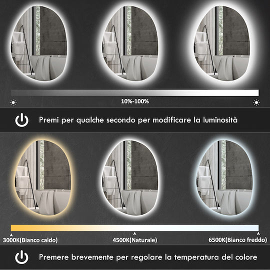 HomCom Καθρέπτης Led από Πλαστικό 50x70cm