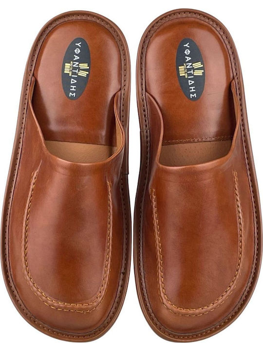 Men's Leather Slippers Brown
