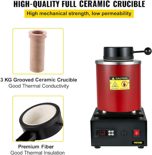 Electric Gold Melting Oven Kit Vevor Ceramic Crucible Mold 3 Kg