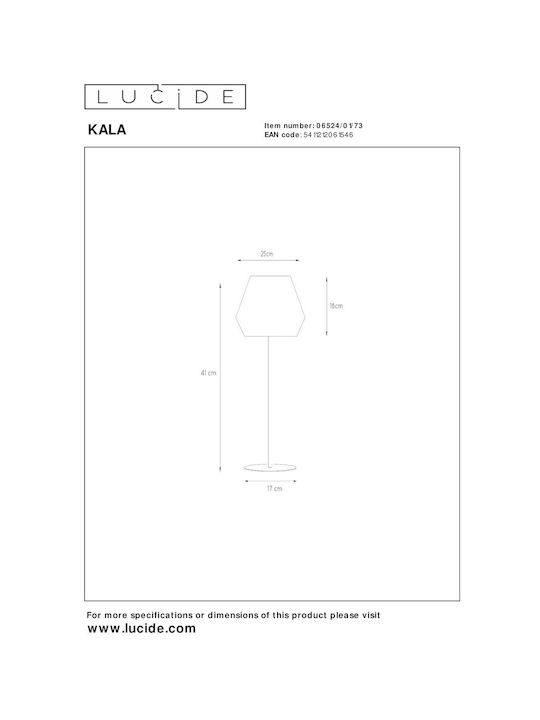 Lucide Lightning Kala Table Lamp for Socket E14 with Beige Shade and Black Base